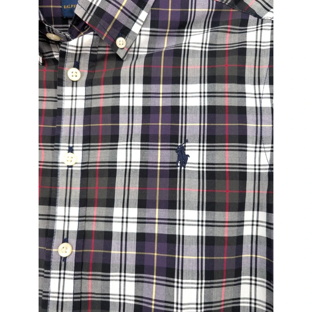 Ralph Lauren Kids‎ Boys Purple Plaid Button Down Shirt Size M 10-12 Long Sleeve